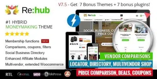 Rehub price comparison affiliate marketing multi vendor store community theme - World Plugins GPL - Gpl plugins cheap